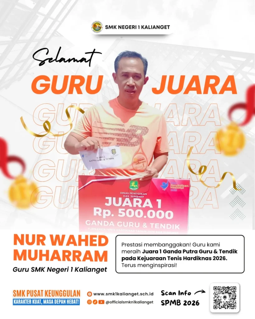 Juara 1 Kejuaraan Tenis 2026 Guru Juara 🏆🔥Bangga Guru SMKN 1 Kalianget Meraih Prestasi Luar Biasa ✨Bapak Nur Wahed Muharr 819x1024